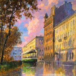 Painting for sale online - In the pre-sunset light after the rain. Turgenev Square. Petersburg.