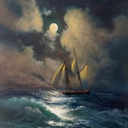 Painting for sale online - Sailboat in the moonlight 