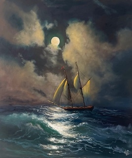 Painting for sale online - Sailboat in the moonlight