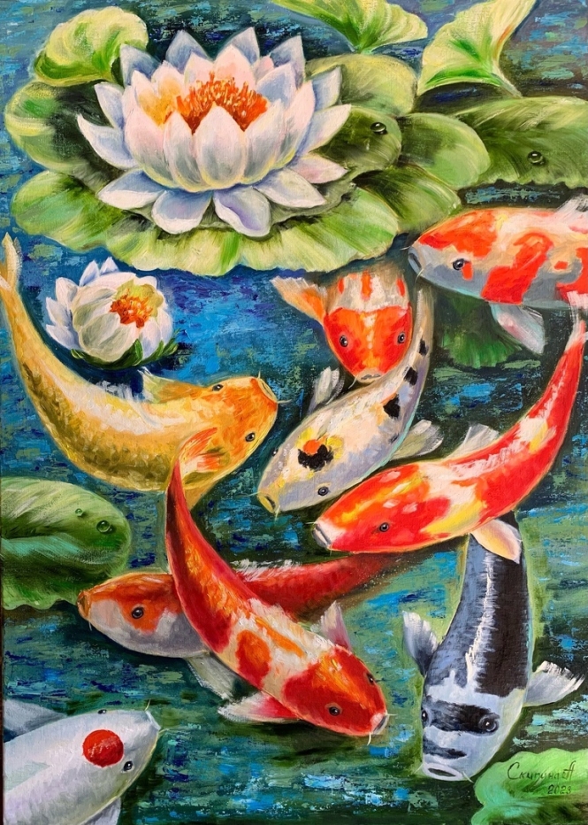 Painting for sale online - Frolicking carps