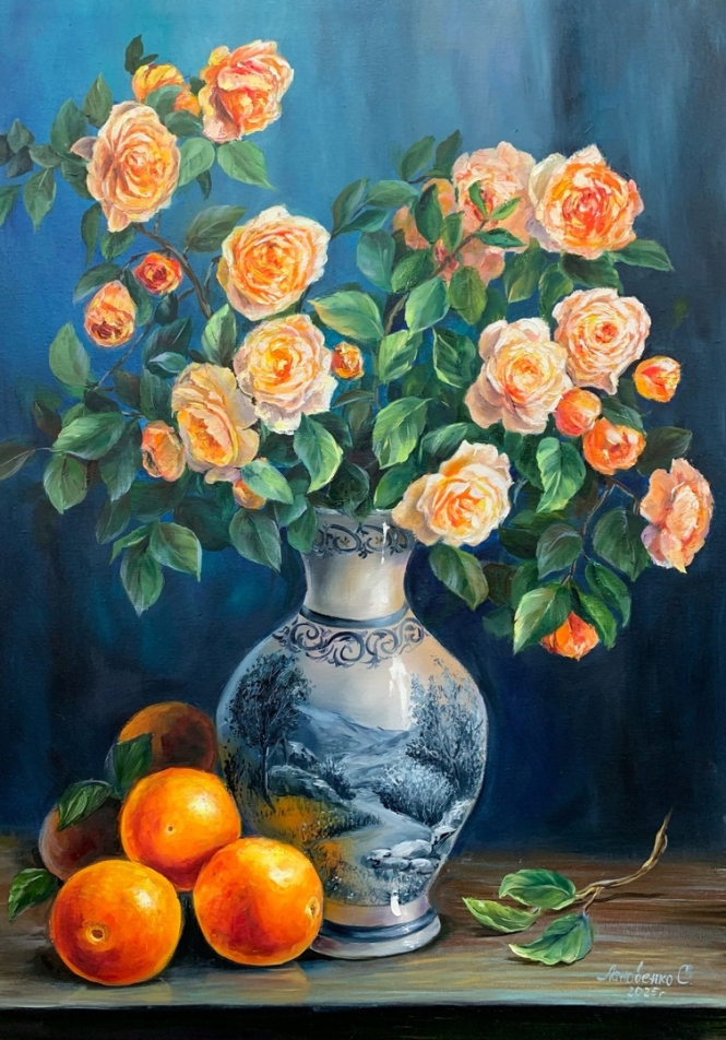 Painting for sale online - Tea roses.