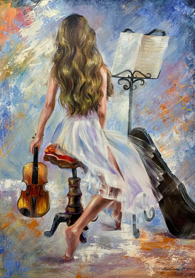 Painting for sale online - Girl with a violin.