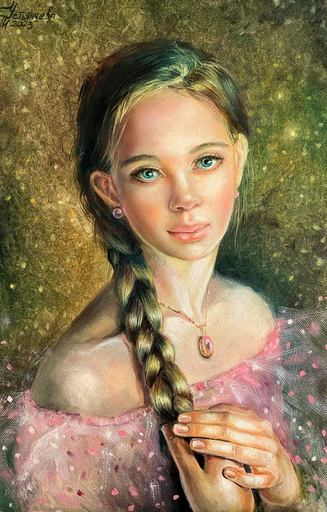 Painting for sale online - Girl with a scythe