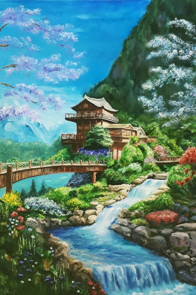 Painting for sale online - Under the light of flowering trees