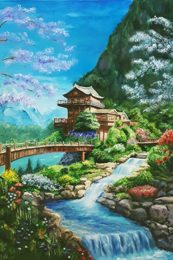 Painting for sale online - Under the light of flowering trees