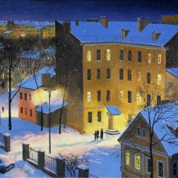 Painting for sale online - Snow over the yards. Evening.