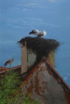 Painting for sale online - Storks on the roof