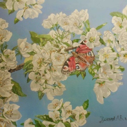 Painting for sale online - White flowers and butterfly