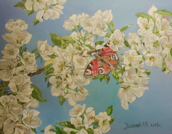 Painting for sale online - White flowers and butterfly