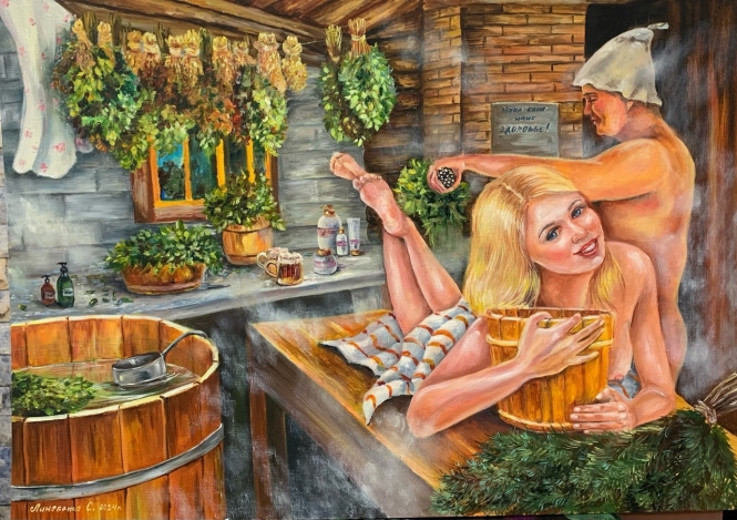 Painting for sale online - Russian bath.