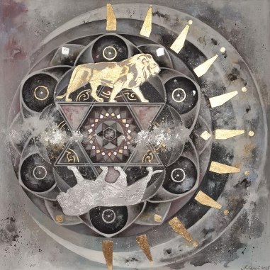 Painting for sale online - Yantra of the Sun. Delicate light picture. Sacred geometry.
