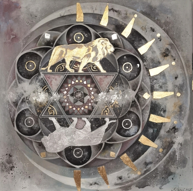 Painting for sale online - Yantra of the Sun. Delicate light picture. Sacred geometry.