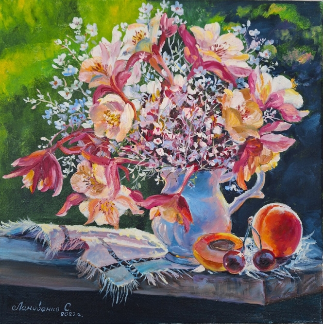 Painting for sale online - Sunny bouquet, peach.