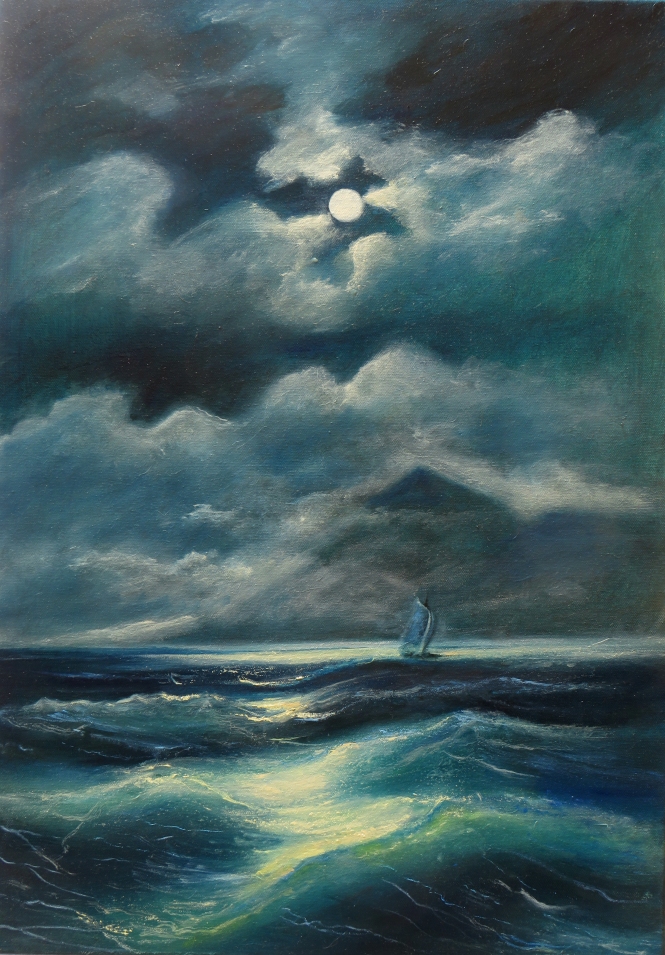 Painting for sale online - Sea view by moonlight (copy of Aivazovsky's painting)