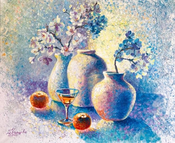 Painting for sale online - White still life oil painting