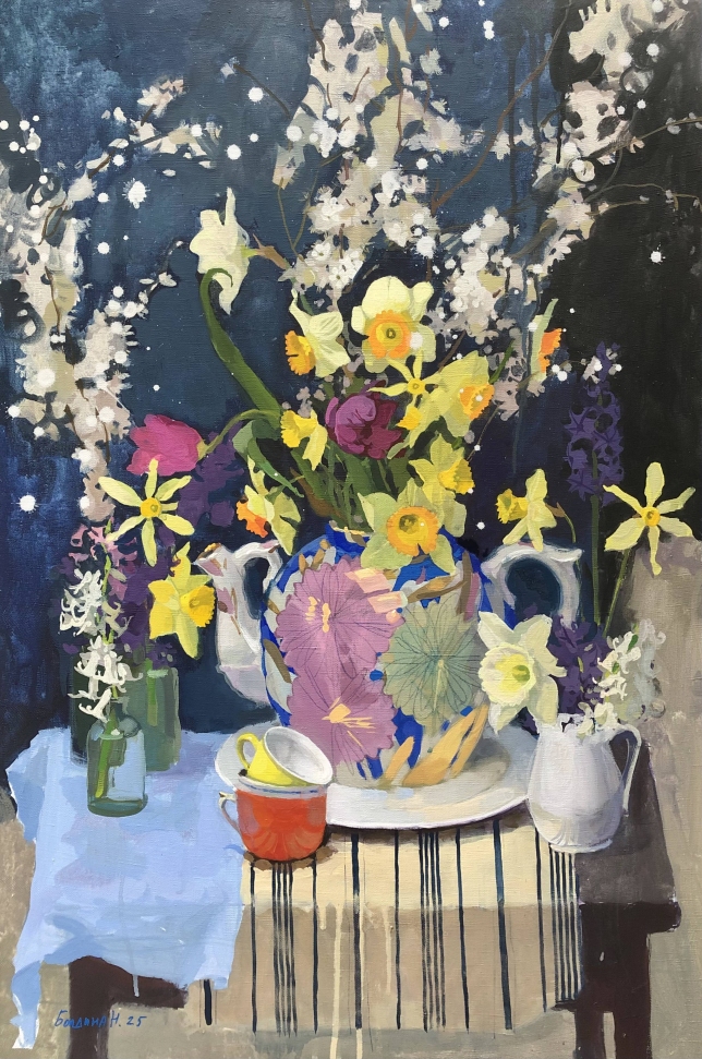 Painting for sale online - Teapot with daffodils
