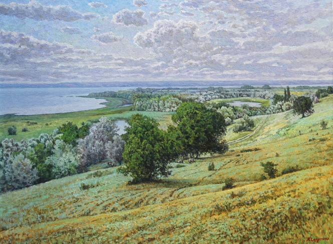Painting for sale online - Volga bank. Stepnoye village.