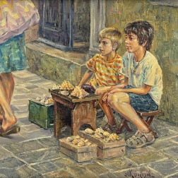 Painting for sale online - Young merchants of sea souvenirs