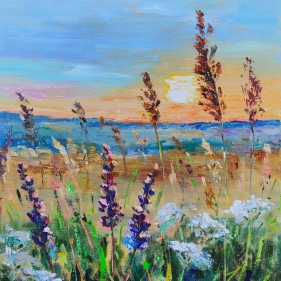 Painting for sale online - Wildflowers on sunset