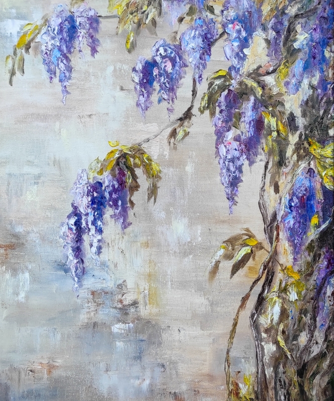 Painting for sale online - Wisteria in Rome. Flowers painting, floral artwork