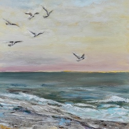 Painting for sale online - Seagulls. Original oil Seascape 