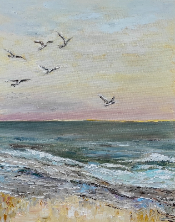 Painting for sale online - Seagulls. Original oil Seascape
