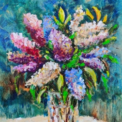Painting for sale online - Lilac impasto oil painting on canvas