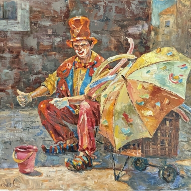 Painting for sale online - Everything will be fine! Clown with an umbrella