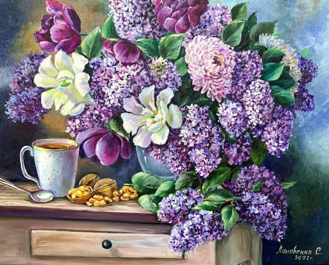 Painting for sale online - A bouquet of lilacs.