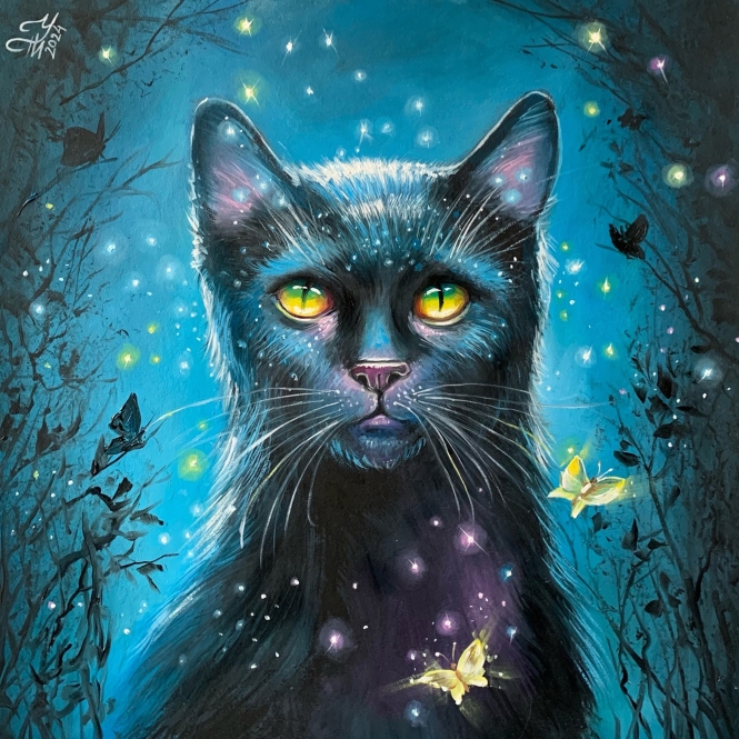 Painting for sale online - Black Cat (2024)
