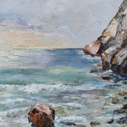 Painting for sale online - Rocky shore. Spain. Salou.