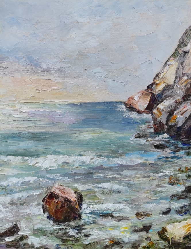Painting for sale online - Rocky shore. Spain. Salou.