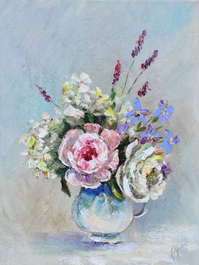 Painting for sale online - Bouquet with roses.