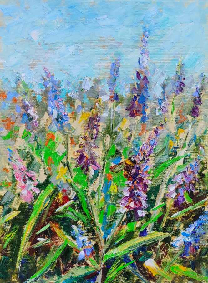 Painting for sale online - Bumblebee in the meadow