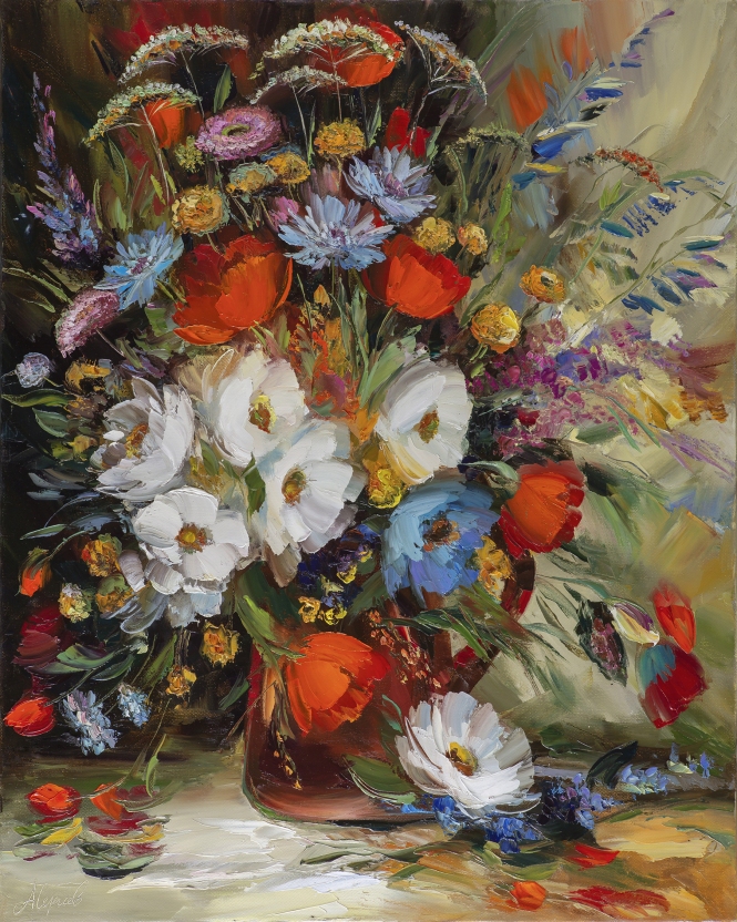 Painting for sale online - Bouquet in a clay jug