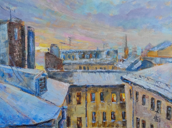 Painting for sale online - Dawn over the roofs