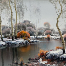 Painting for sale online - Winter birches