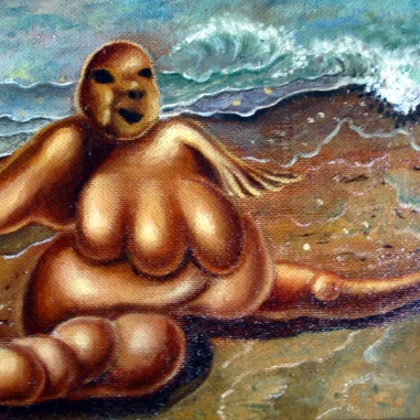 Painting for sale online - The inflatable Man on the Beach