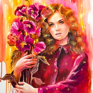 Painting for sale online - Mallow flowers