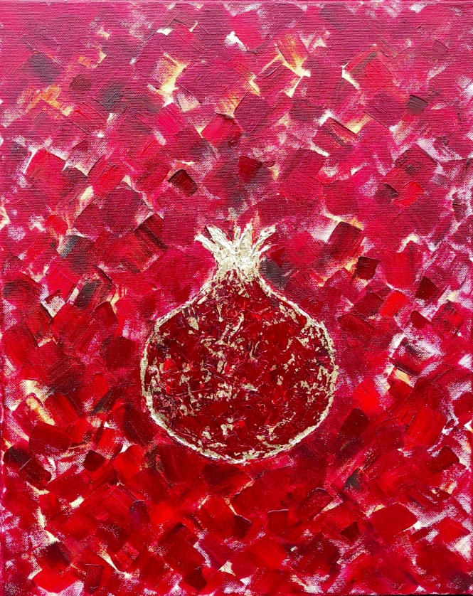 Painting for sale online - Pomegranate. Gold leaf oil painting on canvas