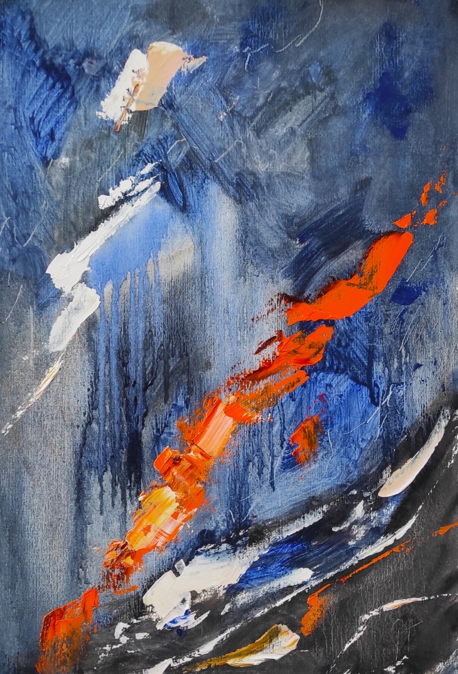 Painting for sale online - Original oil abstract painting on frame dark blue orange