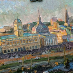 Painting for sale online - Leningradsky and Yaroslavsky railway stations at sunset