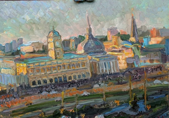 Painting for sale online - Leningradsky and Yaroslavsky railway stations at sunset