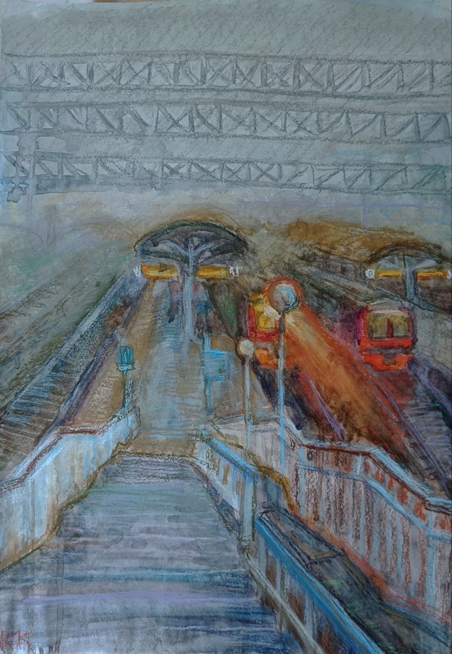 Painting for sale online - Morning at the station
