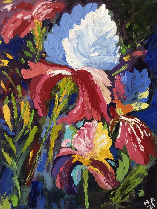 Painting for sale online - Colourful irises
