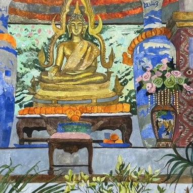 Painting for sale online - Island Koh Lan. Golden Buddha in flowers