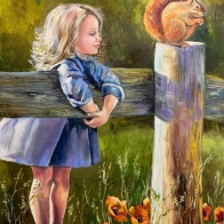 Painting for sale online - A girl and a squirrel.
