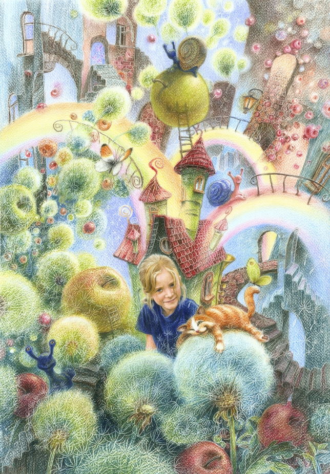 Painting for sale online - CAT & KATE. IN THE BLUE SNAILS COUNTRY