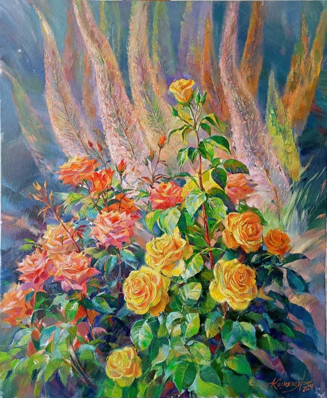Painting for sale online - Roses with eremurus
