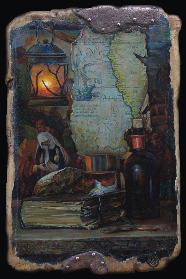 Painting for sale online - Still life with a map.